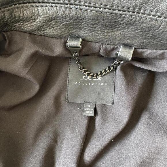 Joe’s Collection Moto Black Leather Jacket Red White Piping Size S - Picture 9 of 14